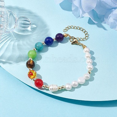 Chakra Theme Natural & Synthetic Mixed Gemstone Beaded Bracelet(BJEW-JB10163)-2