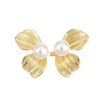 Leaf Brass Stud Earrings, with ABS Plastic Imitation Pearl, Cadmium Free & Lead Free, Rack Plating, Long-Lasting Plated, Golden, 9x15mm(EJEW-D351-02G)