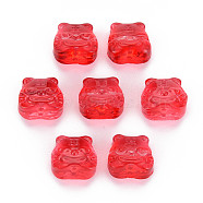 Transparent Glass Beads, Chinese Zodiac Signs Tiger, Red, 11.5x12x8mm, Hole: 1mm(GLAA-T022-22-D07)