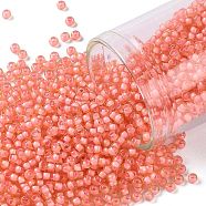 TOHO Round Seed Beads, Japanese Seed Beads, (925F) Coral Lined Light Topaz Frosted, 11/0, 2.2mm, Hole: 0.8mm, about 5555pcs/50g(SEED-XTR11-0925F)