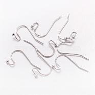 Brass Earring Hooks, Ear Wire, Lead Free & Cadmium Free & Nickel Free, Platinum, about 11mm wide, 22mm long, 0.75mm thick(J0JQN062)