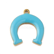 304 Stainless Steel Charms, with Enamel, Real 14K Gold Plated, Horseshoe Charm, Deep Sky Blue, 11.6x10x1.3mm, Hole: 0.8mm(STAS-K263-05G-01)