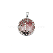 Cherry Quartz Glass Pendants, Tree of Life Charms with Platinum Plated Alloy Findings, 31x27mm(FIND-PW0025-04Y)
