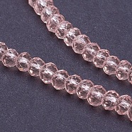 Transparent Glass Beads Strands, Faceted, Rondelle, Pink, 3x2mm, Hole: 0.5mm, about 160~165pcs/strand, 15.35 inch~15.75 inch(39~40cm)(X-GLAA-R135-2mm-12)