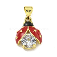 Rack Plating Brass Micro Pave Clear Cubic Zirconia with Enamel Pendant, Cadmium Free & Lead Free, Long-Lasting Plated, Ladybugs, Real 18K Gold Plated, 16x12.5x5mm, Hole: 5x3.5mm(X-KK-B091-37G-02)