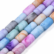 Opaque Baking Painted Crackle Glass Beads Strands, Frosted, Column, Colorful, 7.5x4.5mm, Hole: 1mm, about 49pcs/strand, 18.31 inch(46.5cm)(X-FGLA-T004-01I)