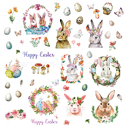 PVC Waterproof Wall Stickers, Self-Adhesive Decals, for Window or Stairway Home Decoration, Rectangle with Easter Egg & Rabbit, Easter Theme Pattern, 200x145mm, about 1 sheets/style(DIY-WH0345-033)