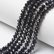 Opaque Solid Color Glass Beads Strands, Faceted, Rondelle, Black, 4x3mm, Hole: 0.4mm, about 130pcs/strand, 16.54 inch(42cm)(X1-EGLA-A034-P4mm-D18)