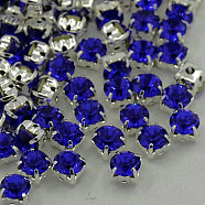 Sew on Rhinestone, Grade A Glass Rhinestone, with Brass Prong Settings, Garments Accessories, Silver Color Plated Metal Color, Cobalt, 4.2~4.4x4.2~4.4mm, Hole: 1mm, about 1440pcs/bag(RB-J179-SS18-369)