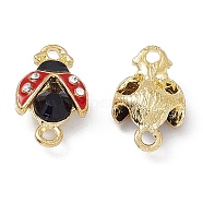 Alloy Jet Rhinestones Connector Charms, with Black & FireBrick Enamel, Ladybug Links, Golden, 17x11x5mm, Hole: 1.5mm(FIND-A024-12G)