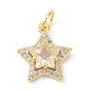 Brass Cubic Zirconia Charms, with Jump Ring, Long-Lasting Plated, Lead Free & Cadmium Free, Star, Real 18K Gold Plated, 13.5x11.5x4.5mm(ZIRC-C022-07G)