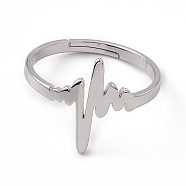 201 Stainless Steel Heart Beat Adjustable Ring for Women, Stainless Steel Color, US Size 6 1/4(16.7mm)(RJEW-K238-02P)