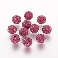 Polymer Clay Rhinestone Beads, Grade A, Round, Pave Disco Ball Beads, Fuchsia, 8x7.5mm, Hole: 1mm(RB-K050-8mm-C21)