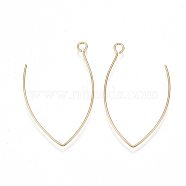 Brass Earring Hooks, with Horizontal Loop, Nickel Free, Real 18K Gold Plated, 39.5x22~24x0.8mm, Hole: 2mm, 20 Gauge, Pin: 0.8mm(KK-T038-422G)