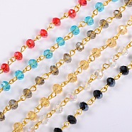 Handmade Rondelle Glass Beads Chains for Necklaces Bracelets Making, with Golden Iron Eye Pin, Unwelded, Mixed Color, 39.3 inch, Glass Beads: 6x4mm(AJEW-JB00037)