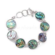 Abalone Shell/Paua ShellBeaded Bracelets, with Brass Findings and Toggle Clasps, Flat Round, Platinum, 8-1/4 inch(20.9cm), 17.5mm(BJEW-L613-16B)