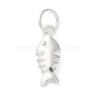 925 Sterling Silver Fish Charms with Jump Rings, Silver, 14x5x2mm, Hole: 3.7mm(STER-E071-01S-07)