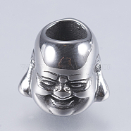 304 Stainless Steel European Beads, Large Hole Beads, Buddha, Antique Silver, 9x11x10mm, Hole: 5mm(STAS-I072-023AS)