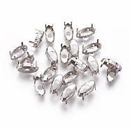 Stainless Steel Sew on Prong Settings, Claw Settings for Pointed Back Rhinestone, Horse Eye, Stainless Steel Color, 14x6.5x5.5mm, Tray: 13.3x5.7mm(STAS-L229-02P)