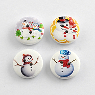 2-Hole Christmas Snowman Printed Wooden Buttons, Flat Round, Mixed Color, 20x5mm, Hole: 2mm(X-BUTT-R032-057)
