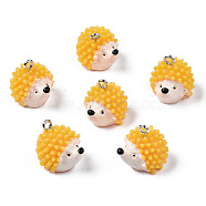 Autumn Theme Opaque Resin Pendants, with Platinum Tone Iron Loop, Hedgehog, Gold, 16.5~18.5x18.5x15.5mm, Hole: 2mm(RESI-T028-78)