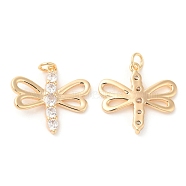 Brass & Cubic Zirconia Pendants, Dragonfly Charm, Real 18K Gold Plated, 20x22x3mm, Hole: 3mm(KK-G468-34G)