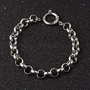 304 Stainless Steel Rolo Chain Bracelets, with Spring Ring Clasps, Stainless Steel Color, 8-1/2 inch(215mm), 9mm(BJEW-H477-04)