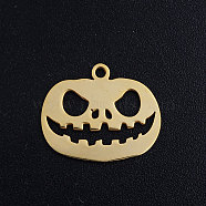 201 Stainless Steel Charms, For Halloween, Pumpkin Jack-O'-Lantern Jack-o-Lantern, Golden, 14.5x17.5x1mm, Hole: 1.5mm(STAS-S105-JN378-2)