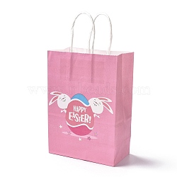 Rectangle Paper Bags, with Handle, for Gift Bags and Shopping Bags, Easter Theme, Pearl Pink, 14.9x8.1x21cm(CARB-B002-04C)