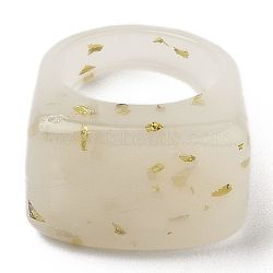 Resin Finger Rings, with Gold Foil, Rectangle, White, US Size 6, Inner Diameter: 17mm(RJEW-Z007-01J)