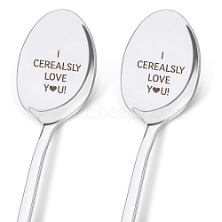 Stainless Steel Spoons Set, Including 2 Spoons with Word, Stainless Steel Color, Heart Pattern, 196x32mm, 2pcs/set(AJEW-WH0160-023)
