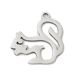 201 Stainless Steel Pendants, Squirrel Charms, Stainless Steel Color, 16.5x16x1mm, Hole: 1.4mm(STAS-F316-29P-02)