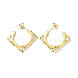 Cubic Zirconia Rectangle Stud Earrings, Golden 304 Stainless Steel Half Hoop Earrings for Women, Clear, 19.5x20.5x2.5mm, Pin: 0.7mm(EJEW-A097-01G-02)