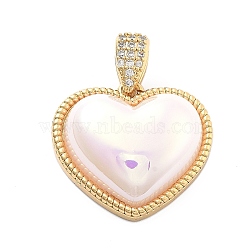 Rack Plating Brass with ABS Imitation Pearl, Long-Lasting Plated, Lead Free & Cadmium Free, Heart Charms, Real 18K Gold Plated, 21.5x23x8mm, Hole: 7x3mm(KK-Q017-12G)