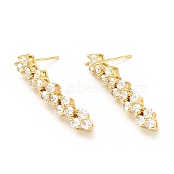 Clear Cubic Zirconia Heart Bar Stud Earrings, Brass Jewelry for Women, Cadmium Free & Lead Free, Golden, 31x6mm, Pin: 0.7mm(EJEW-G295-04G)