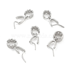 925 Sterling Silver Ice Pick Pinch Bails, Coins Pattern Hollow out Flat Round, Platinum, 10x7x2mm, Inner Diameter: 4mm, pin: 0.7mm(STER-Z001-116P)