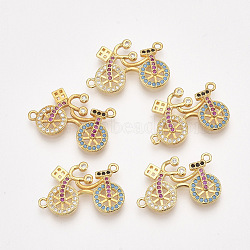 Brass Micro Pave Cubic Zirconia Links, Bicycle/Bike, Colorful, Golden, 15x24x2.5mm, Hole: 1.4mm(ZIRC-T008-03G)