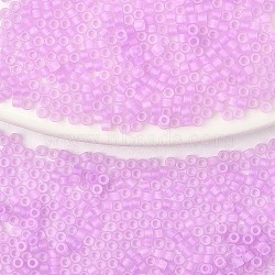10G Cylinder Seed Beads, Frosted AB Colors, Round Hole, Uniform Size, Violet, 2x1.5mm, Hole: 0.8mm(SEED-YW0003-06J)