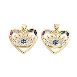 Brass Pave Cubic Zirconia Pendants, Golden, Eye, 22.5x3mm, Hole: 5mm(KK-U009-04A-G)