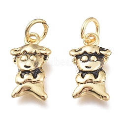 Brass Charms, with Jump Rings, Long-Lasting Plated, Boy, Antique Golden, 14.5x8x2.5mm, Hole: 3.5mm(KK-M214-01AG)