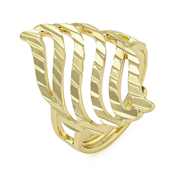 Hollow Geometry Brass Open Cuff Ring for Women, Golden, 27mm, Adjustable