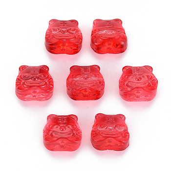 Transparent Glass Beads, Chinese Zodiac Signs Tiger, Red, 11.5x12x8mm, Hole: 1mm