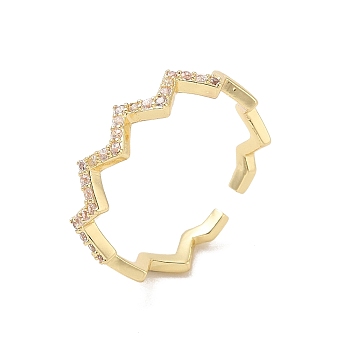 Brass Micro Pave Cubic Zirconia Open Cuff Rings, Golden, 4mm, Inner Diameter: Adjustable