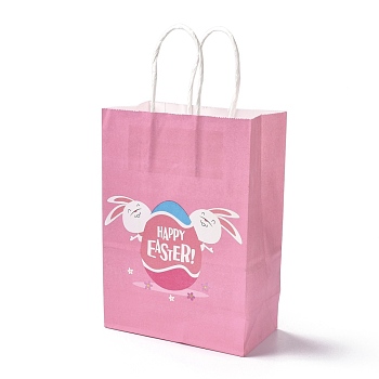 Rectangle Paper Bags, with Handle, for Gift Bags and Shopping Bags, Easter Theme, Pearl Pink, 14.9x8.1x21cm