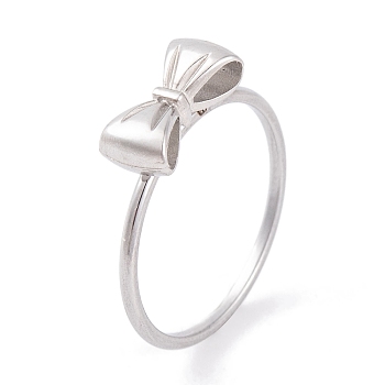 304 Stainless Steel Bowknot Finger Ring for Women, Stainless Steel Color, US Size 6~9(16.5~18.9mm)