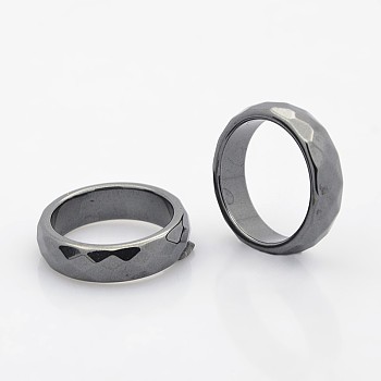 Non-Magnetic Synthetic Hematite Wide Band Rings, Faceted, Black, 19mm