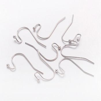 Brass Earring Hooks, Ear Wire, Lead Free & Cadmium Free & Nickel Free, Platinum, about 11mm wide, 22mm long, 0.75mm thick