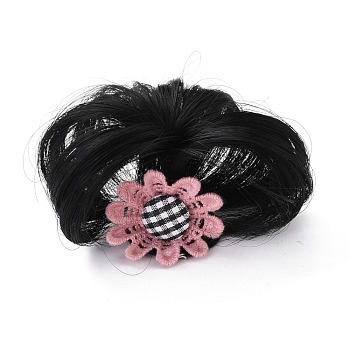 High Temperature Fiber Wigs for Children, with Gunmetal Iron Clips and Cloth, Flower, Pale Violet Red, 37mm, 80mm, Inner Diameter: 43mm