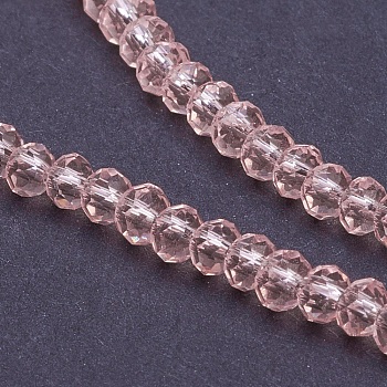 Transparent Glass Beads Strands, Faceted, Rondelle, Pink, 3x2mm, Hole: 0.5mm, about 160~165pcs/strand, 15.35 inch~15.75 inch(39~40cm)