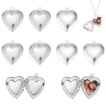 20Pcs 316 Stainless Steel Locket Pendants, Photo Frame Charms for Necklaces, Heart, Stainless Steel Color, 22.5x19x5mm, Hole: 1.6mm, Inner Diameter: 13.5x11mm
